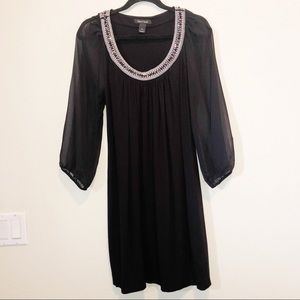WHBM Beaded Shift Dress Sheer Sleeves